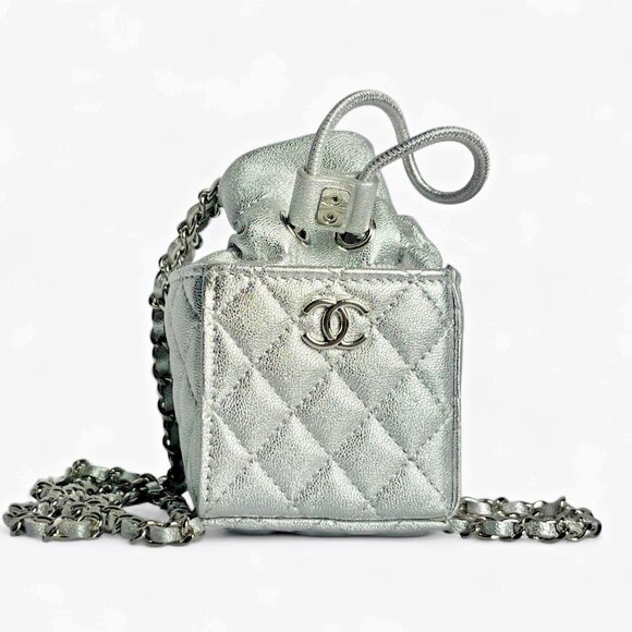CHANEL Mini Shoulder Quilted Chain Bag Bucket Square *FULL SET Box Dust Bag Tags - Picture 10 of 12